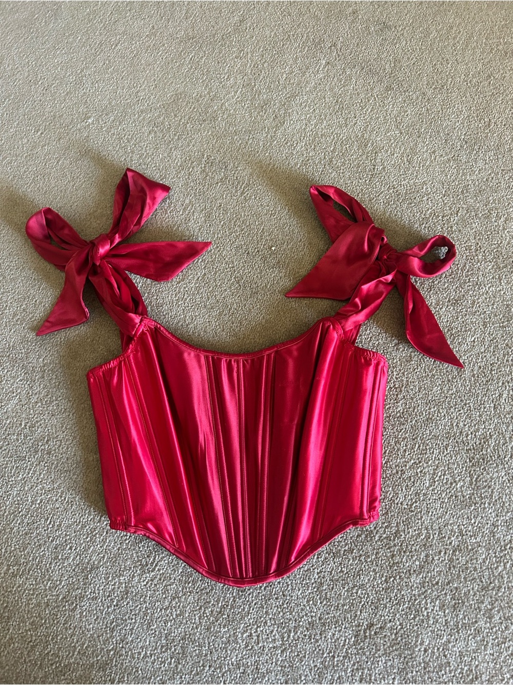 Satin Tie-Shoulder Corset Top - Hot Pink